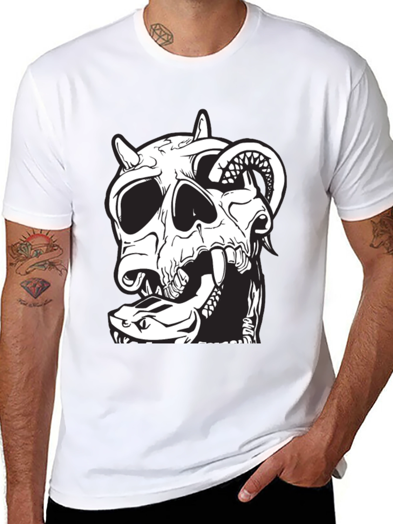 Skull & Snake Graphic Tee - Black Cotton