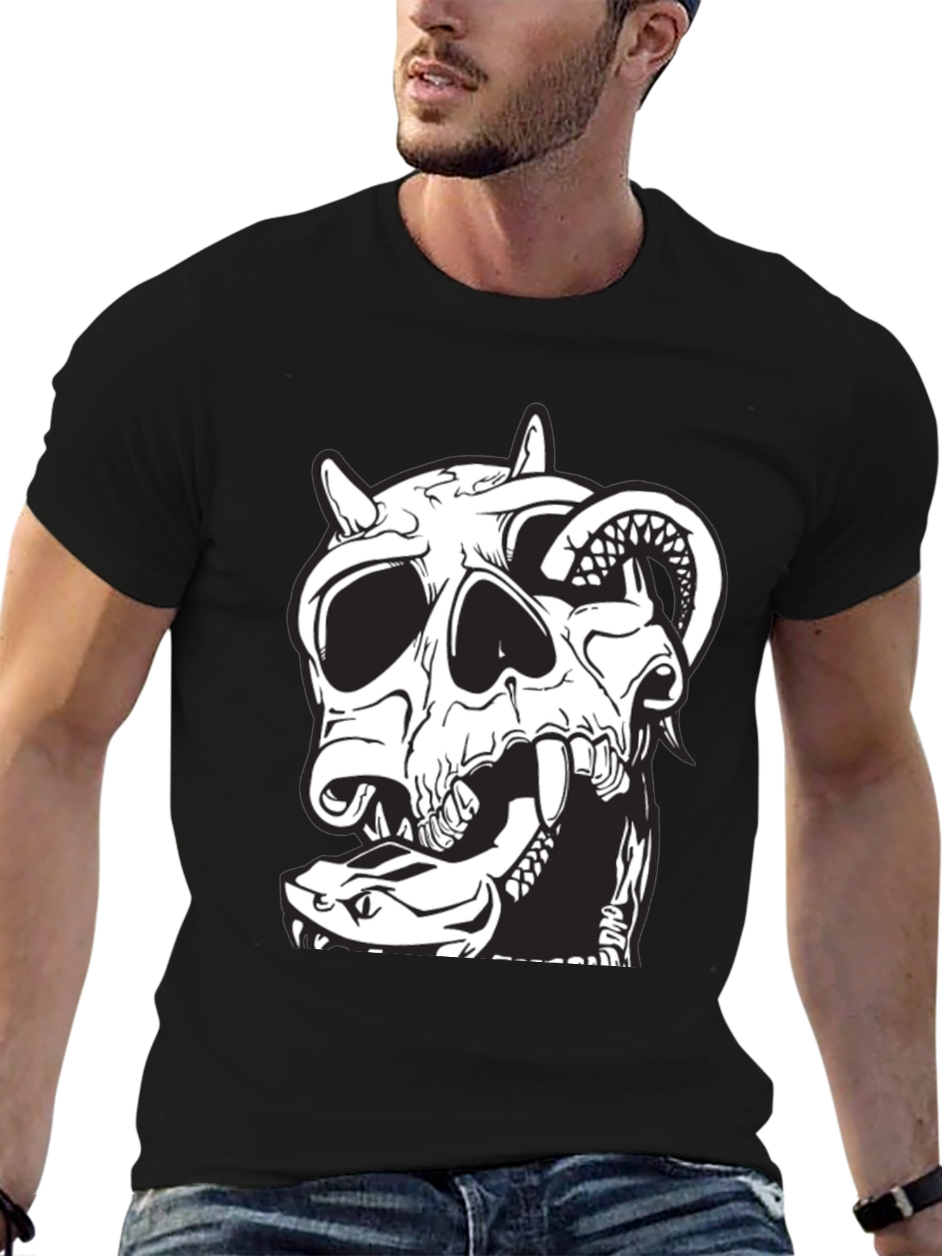 Skull & Snake Graphic Tee - Black Cotton