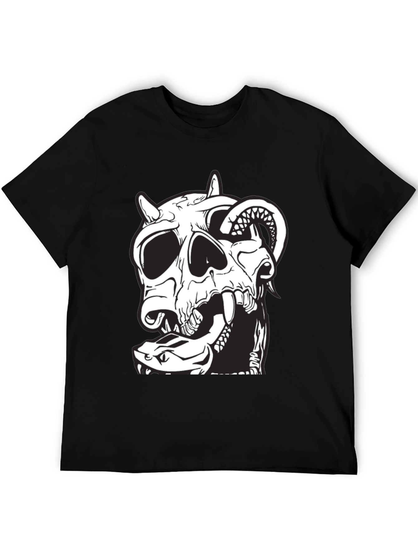 Skull & Snake Graphic Tee - Black Cotton