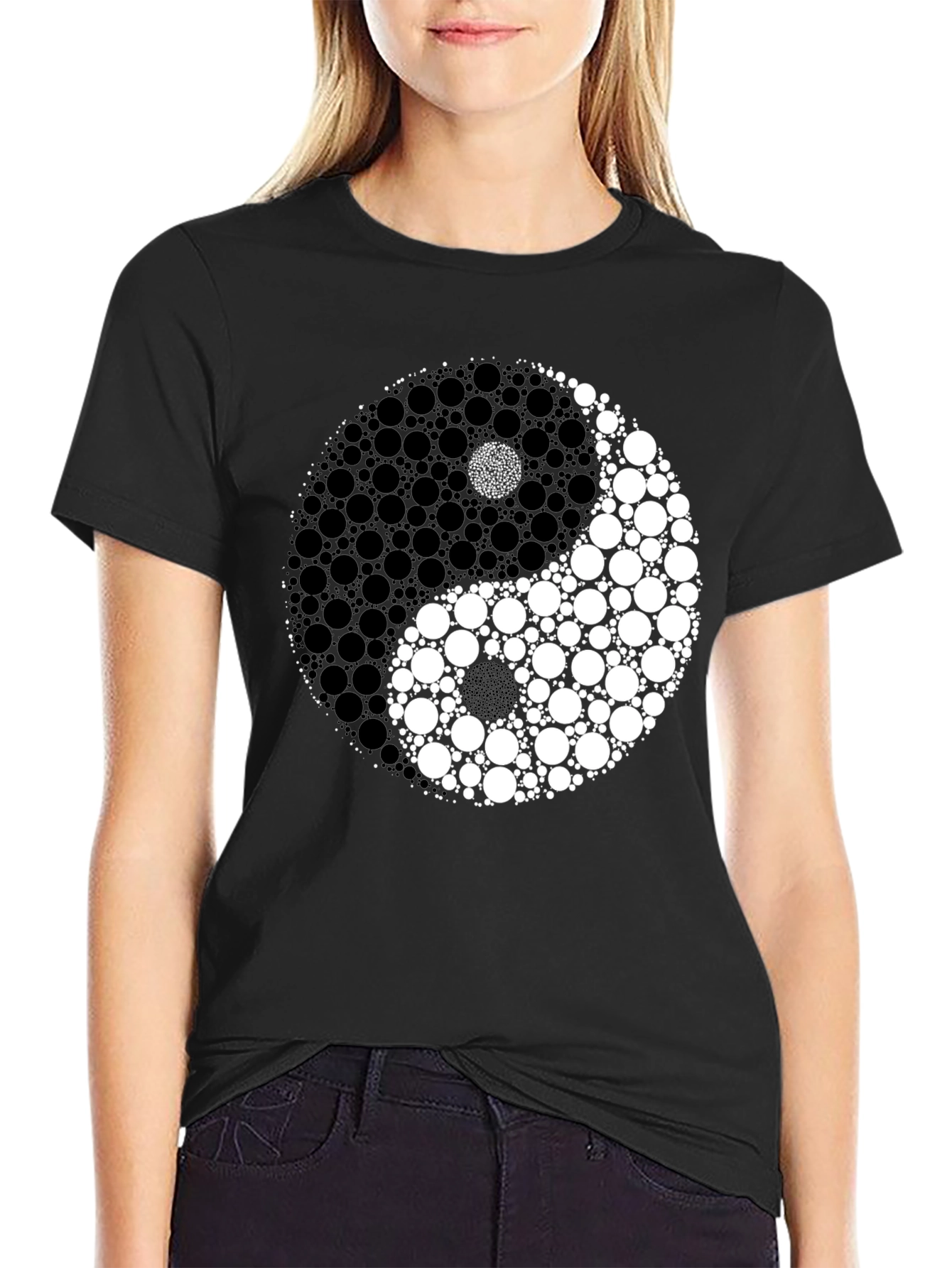 Yin Yang Circle Graphic Black T-Shirt