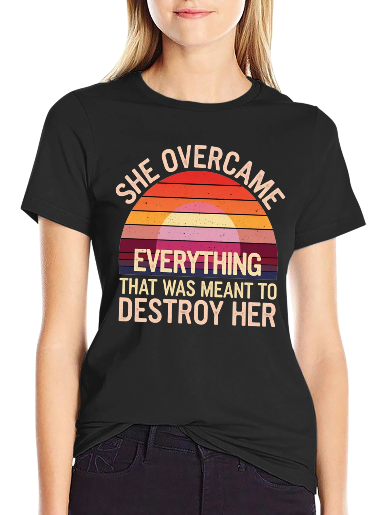 She Overcame Graphic Tee - Motivational Black T-Shirt