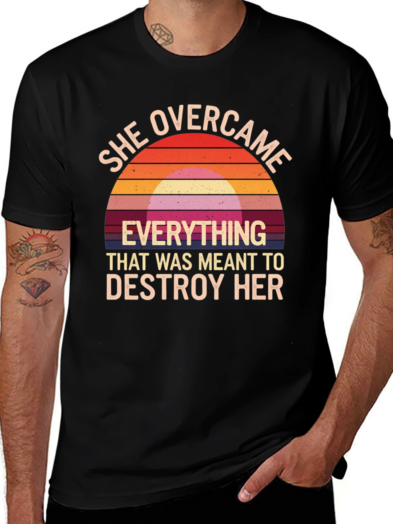 She Overcame Graphic Tee - Motivational Black T-Shirt