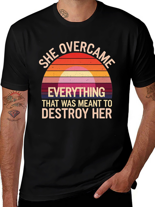 She Overcame Graphic Tee - Motivational Black T-Shirt