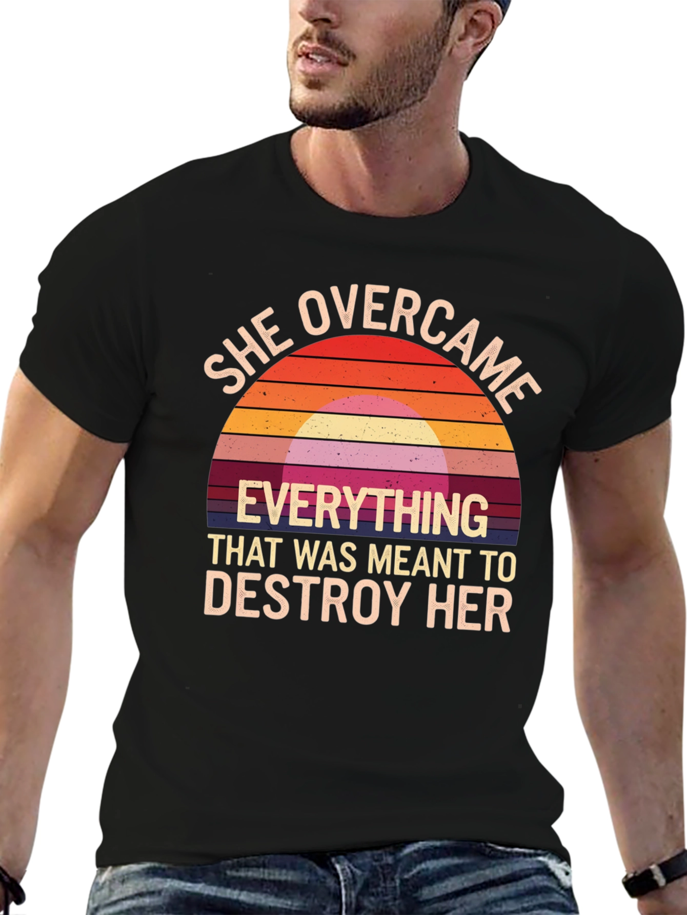 She Overcame Graphic Tee - Motivational Black T-Shirt