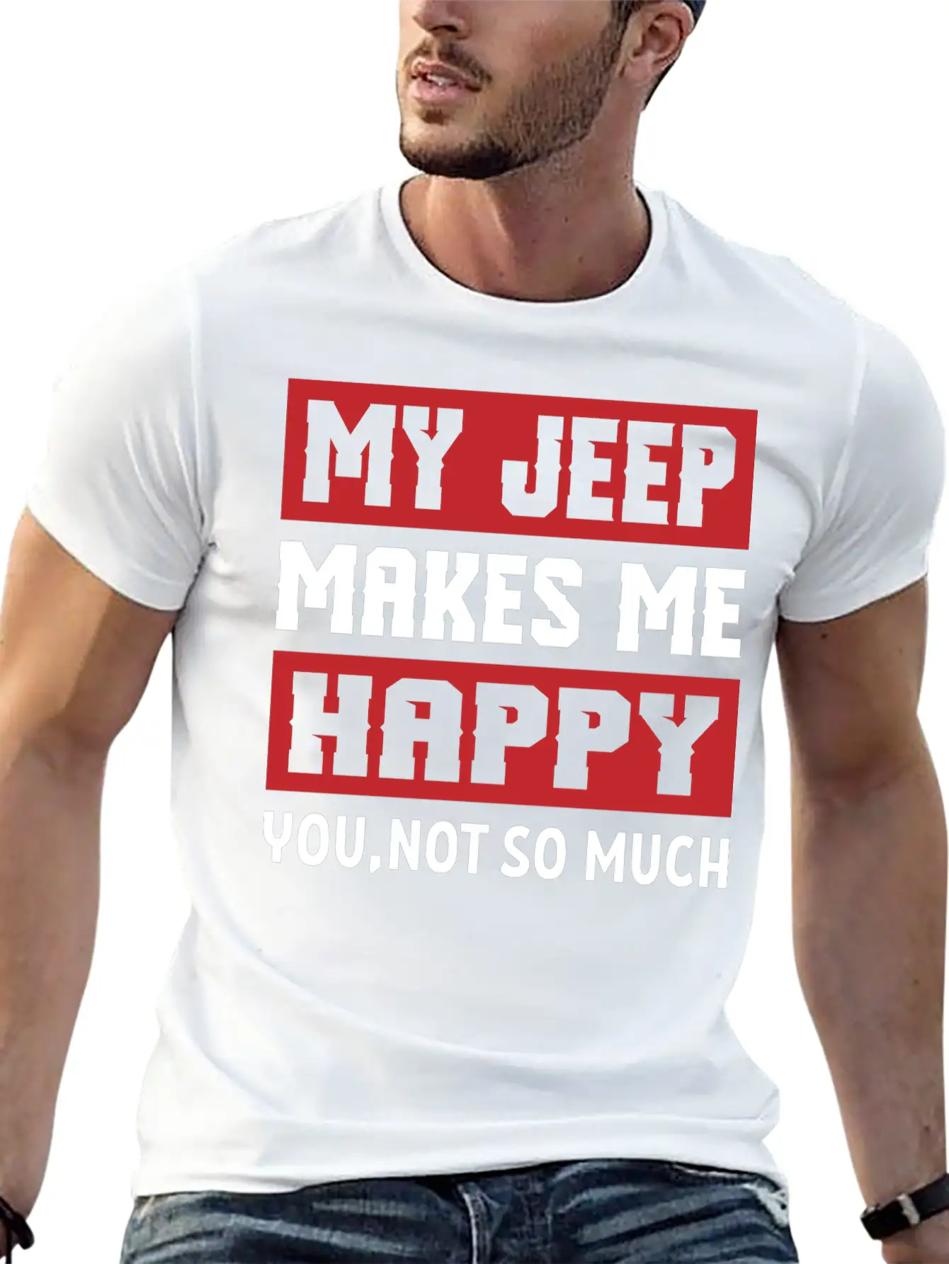 My Jeep Makes Me Happy Lightweight Cotton T-Shirt – Daily Comfort Graphic Shirt
