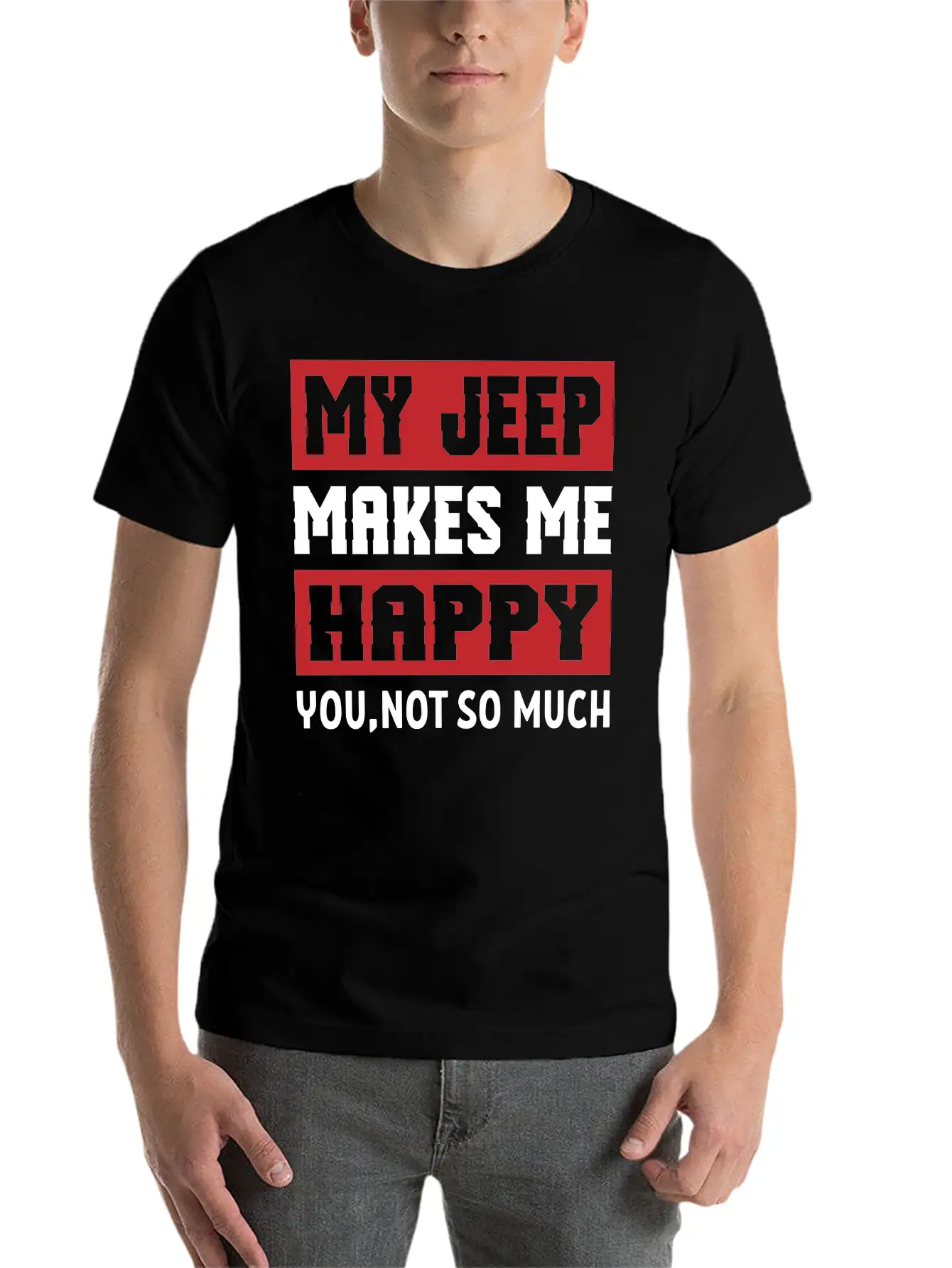 My Jeep Makes Me Happy Lightweight Cotton T-Shirt – Daily Comfort Graphic Shirt