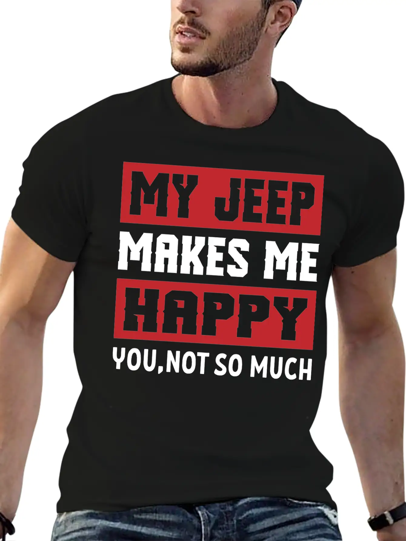 My Jeep Makes Me Happy Lightweight Cotton T-Shirt – Daily Comfort Graphic Shirt
