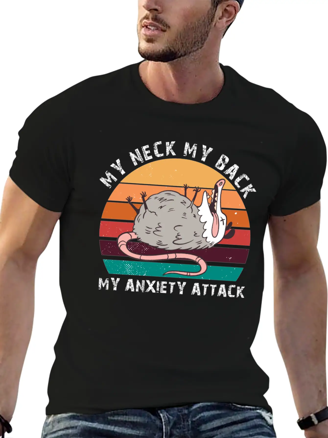 My Neck My Back My Anxiety Attack Opossum Sunset Classic Fit Graphic Tee For Daily Comfort – Unisex Cotton Shirt