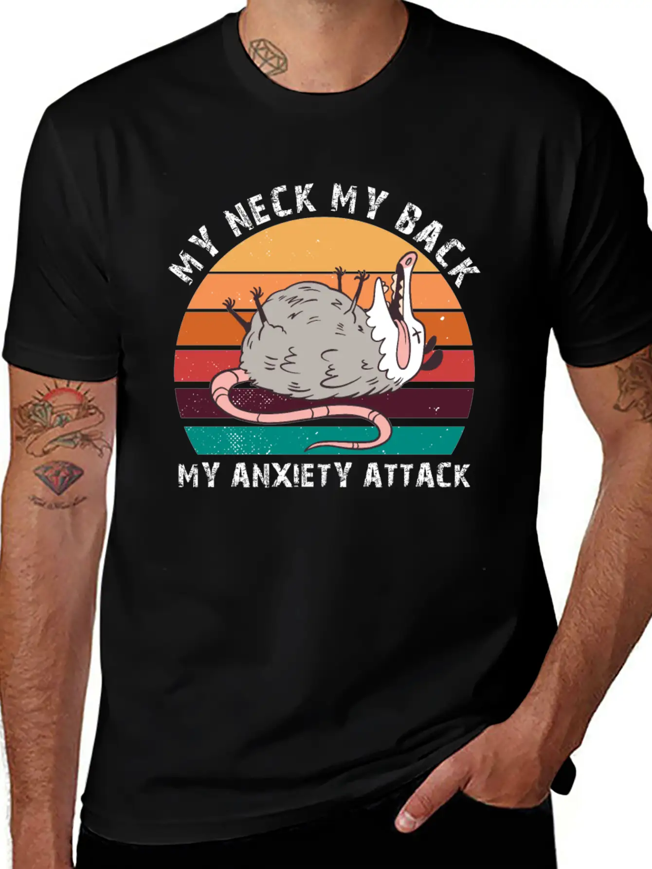 My Neck My Back My Anxiety Attack Opossum Sunset Classic Fit Graphic Tee For Daily Comfort – Unisex Cotton Shirt