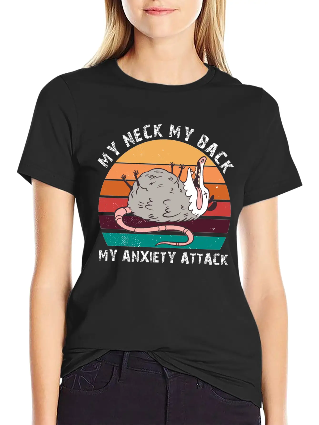 My Neck My Back My Anxiety Attack Opossum Sunset Classic Fit Graphic Tee For Daily Comfort – Unisex Cotton Shirt