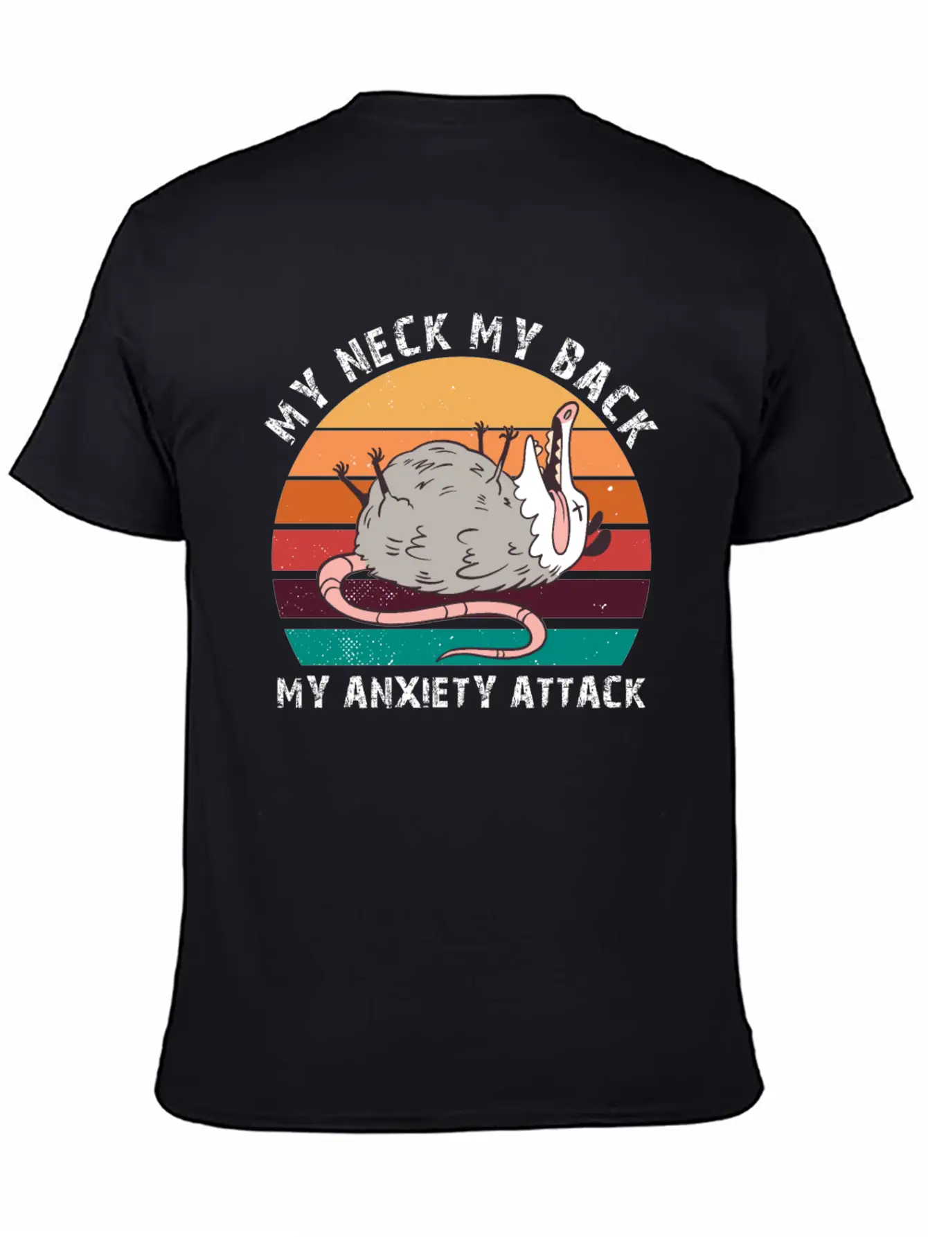 My Neck My Back My Anxiety Attack Opossum Sunset Classic Fit Graphic Tee For Daily Comfort – Unisex Cotton Shirt