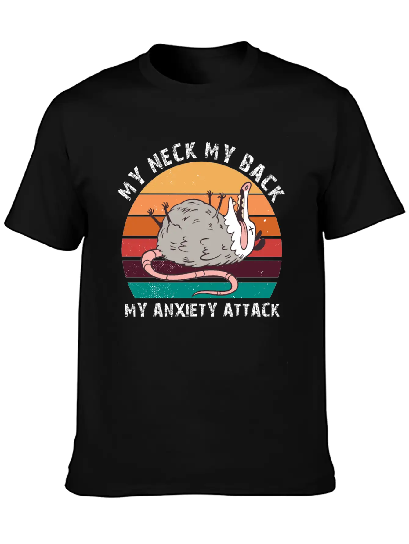 My Neck My Back My Anxiety Attack Opossum Sunset Classic Fit Graphic Tee For Daily Comfort – Unisex Cotton Shirt