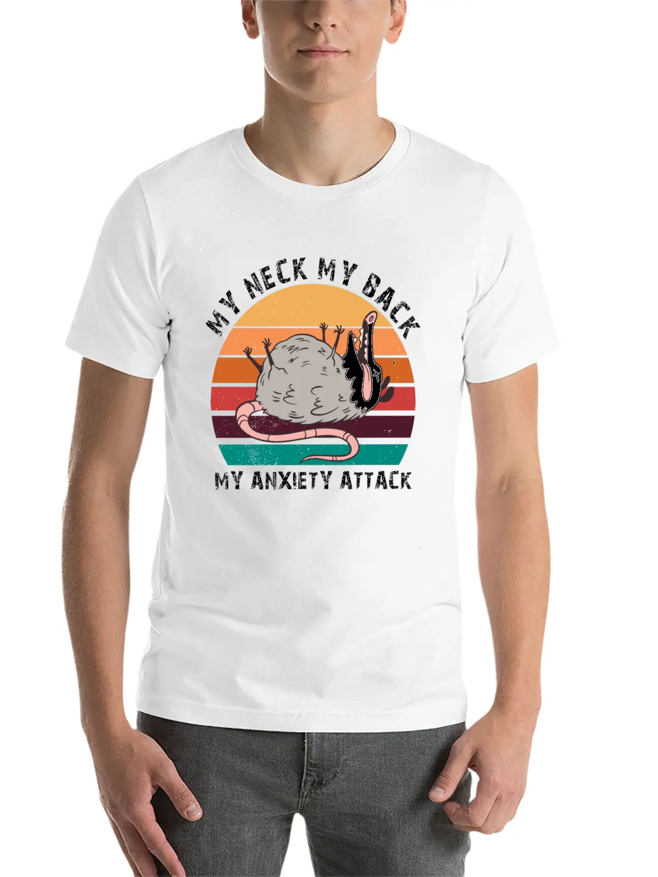 My Neck My Back My Anxiety Attack Opossum Sunset Classic Fit Graphic Tee For Daily Comfort – Unisex Cotton Shirt
