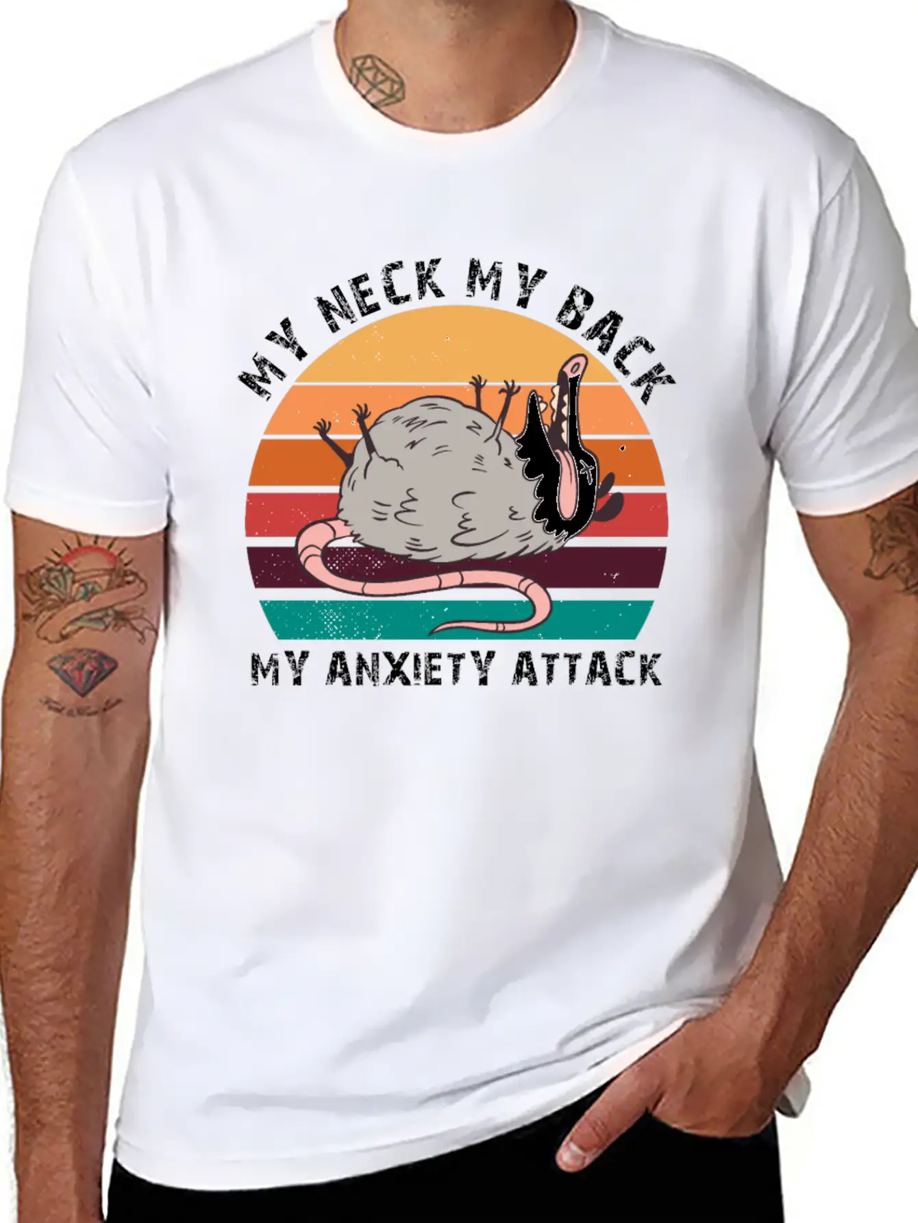 My Neck My Back My Anxiety Attack Opossum Sunset Classic Fit Graphic Tee For Daily Comfort – Unisex Cotton Shirt