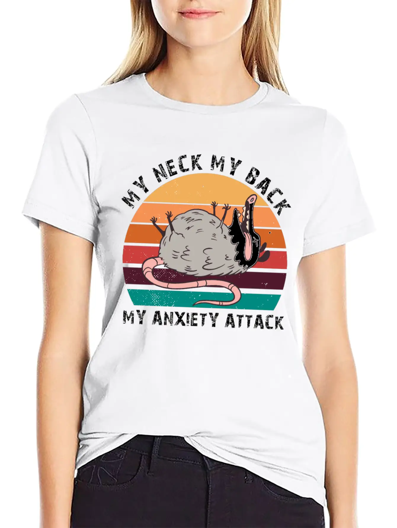 My Neck My Back My Anxiety Attack Opossum Sunset Classic Fit Graphic Tee For Daily Comfort – Unisex Cotton Shirt