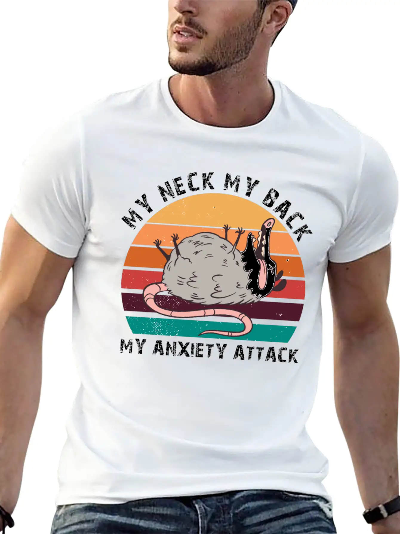 My Neck My Back My Anxiety Attack Opossum Sunset Classic Fit Graphic Tee For Daily Comfort – Unisex Cotton Shirt