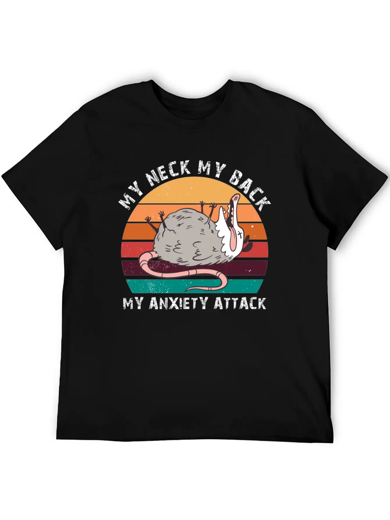 My Neck My Back My Anxiety Attack Opossum Sunset Classic Fit Graphic Tee For Daily Comfort – Unisex Cotton Shirt
