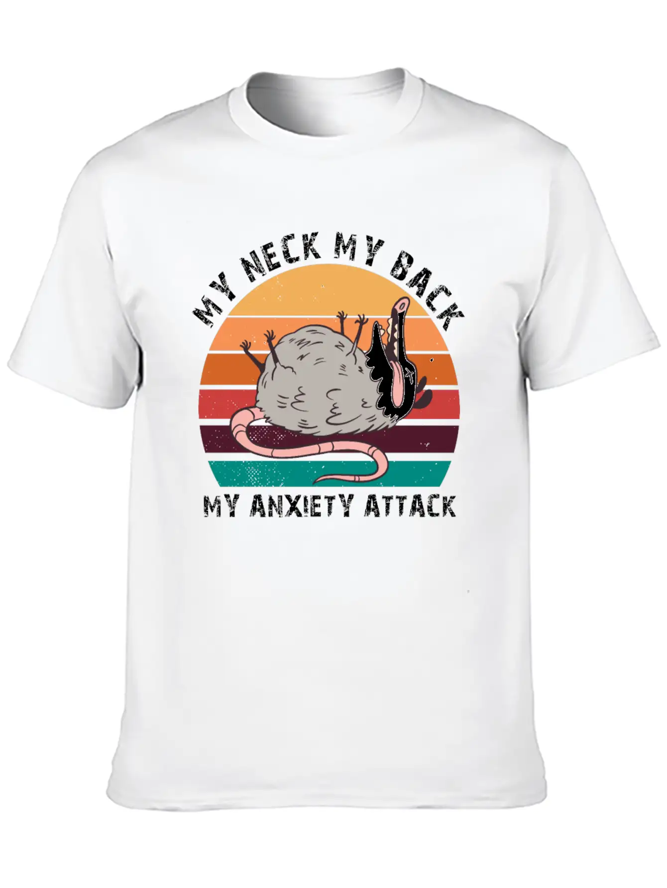 My Neck My Back My Anxiety Attack Opossum Sunset Classic Fit Graphic Tee For Daily Comfort – Unisex Cotton Shirt