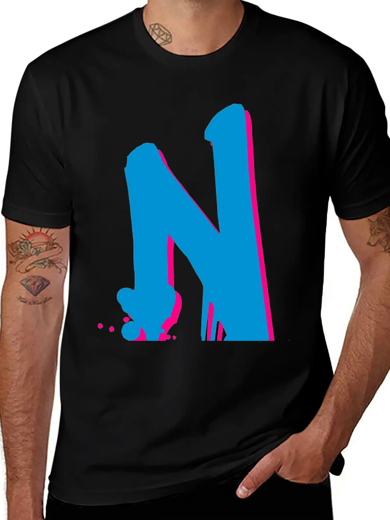 N Graffiti Drops Farbklex Spray Basic Graphic T-Shirt – Daily Comfort In Soft Cotton