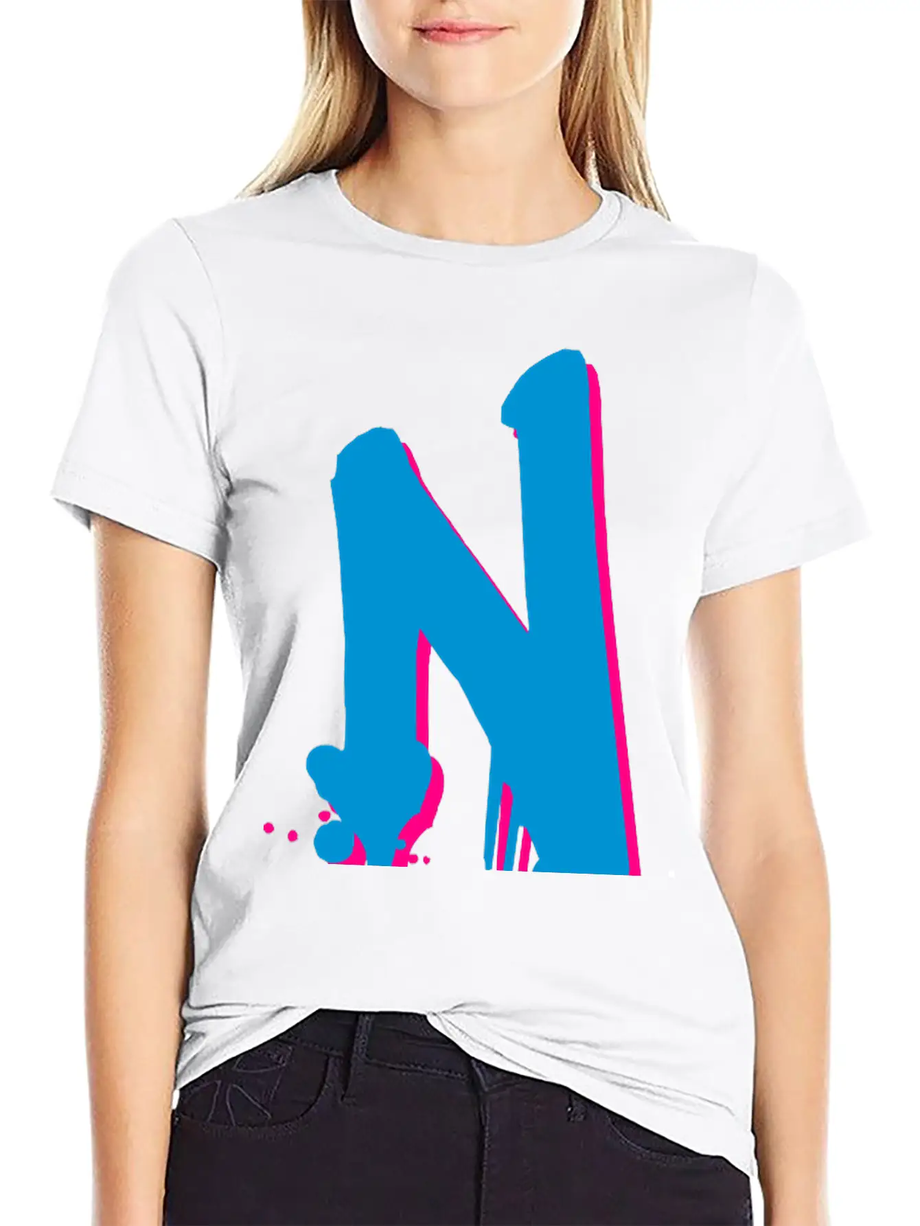 N Graffiti Drops Farbklex Spray Basic Graphic T-Shirt – Daily Comfort In Soft Cotton