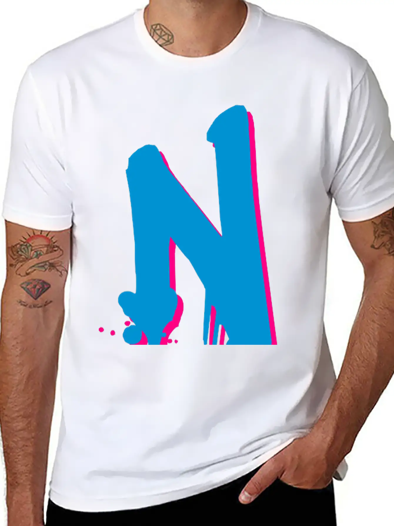 N Graffiti Drops Farbklex Spray Basic Graphic T-Shirt – Daily Comfort In Soft Cotton