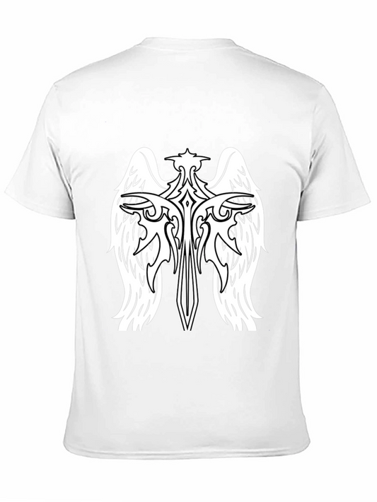 Winged Sword Graphic Tee - Black Cotton Casual T-Shirt