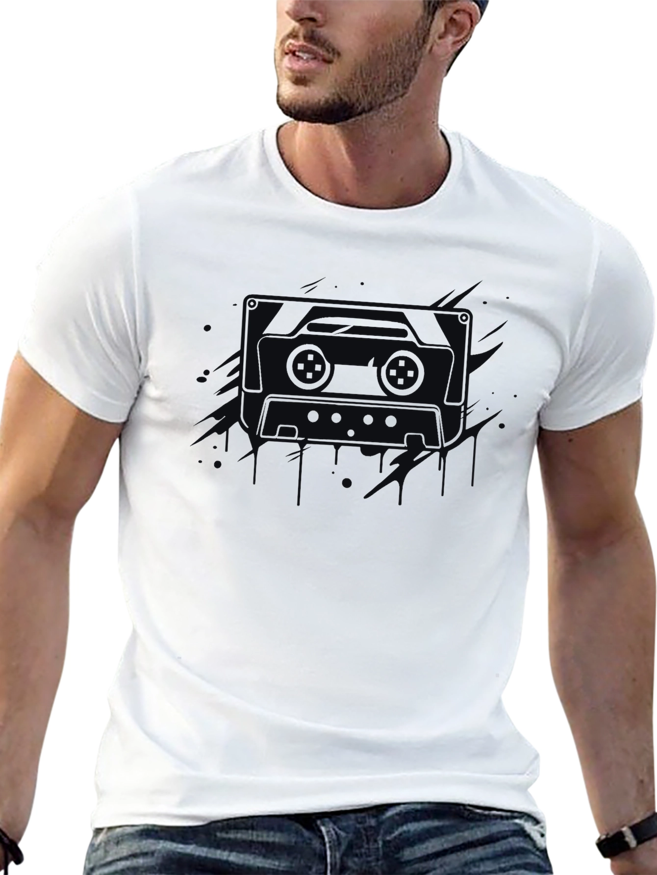 Retro Cassette Tape Graphic Tee - Mens Black T-Shirt