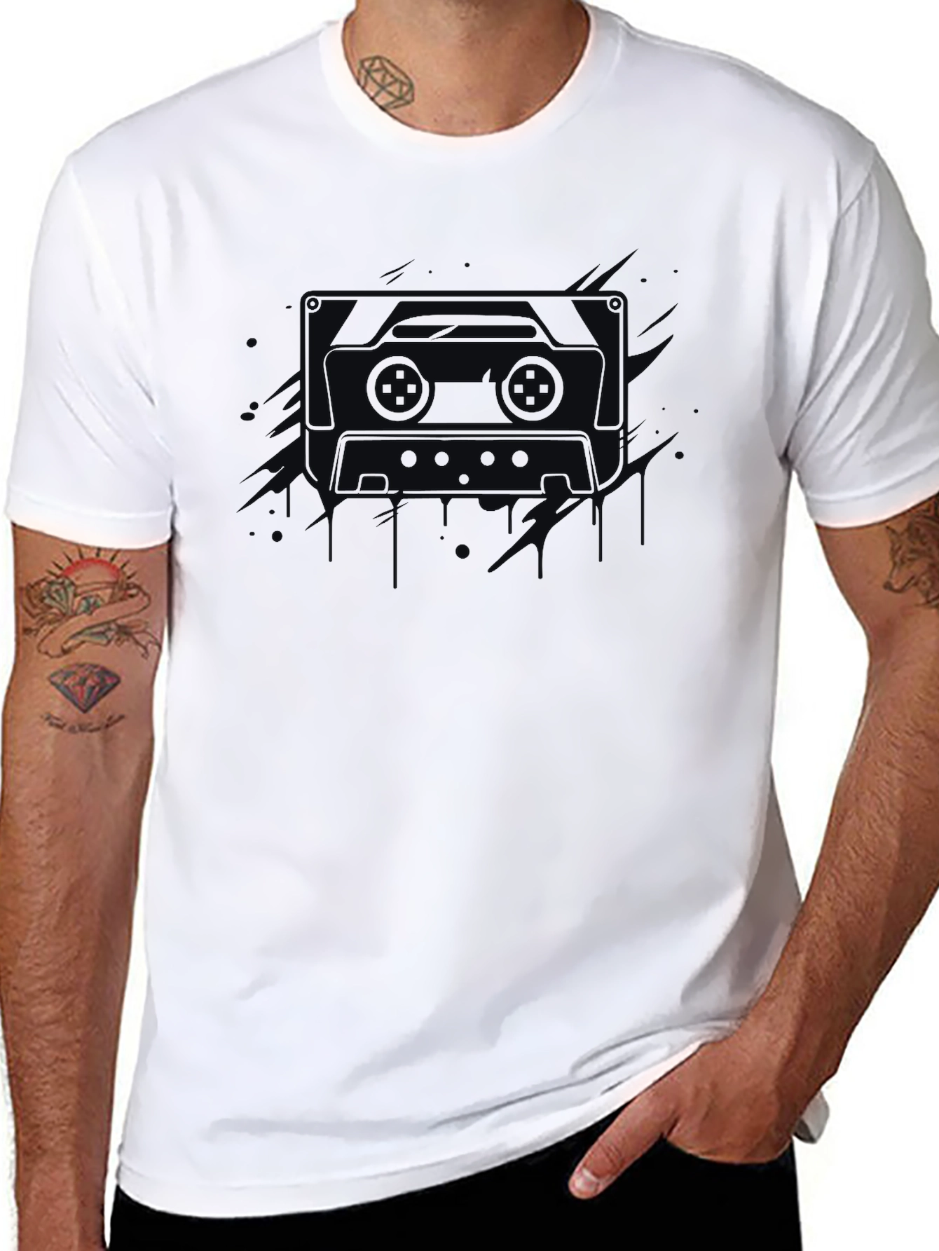 Retro Cassette Tape Graphic Tee - Mens Black T-Shirt