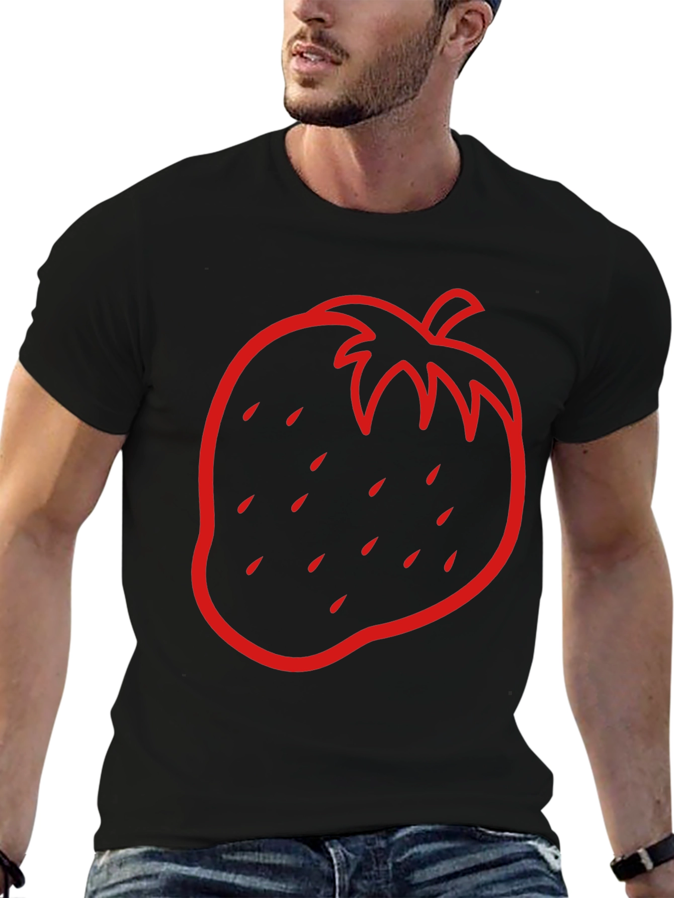 Strawberry Outline Graphic Tee - Black