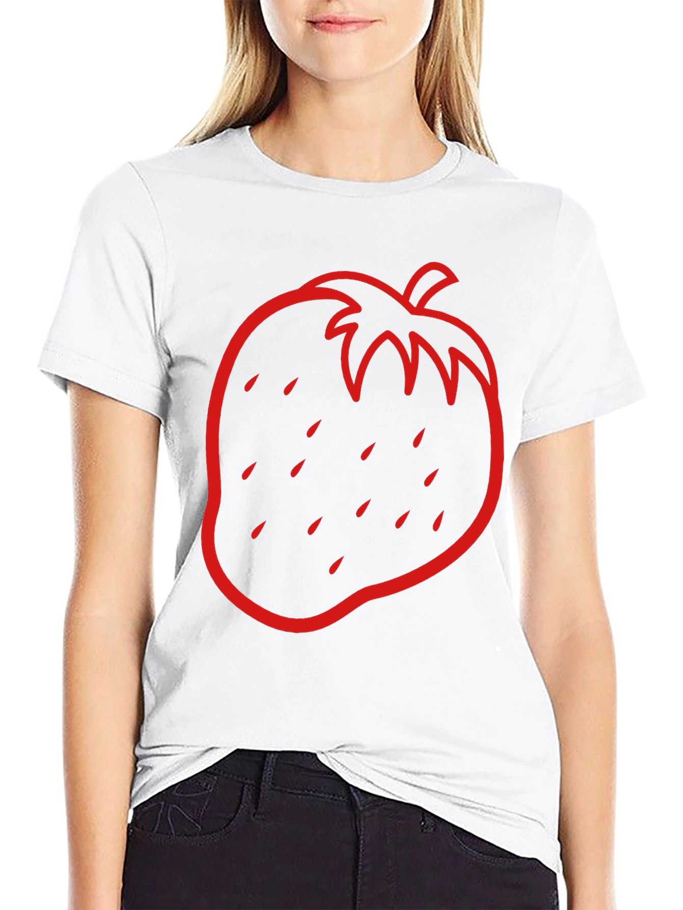 Strawberry Outline Graphic Tee - Black
