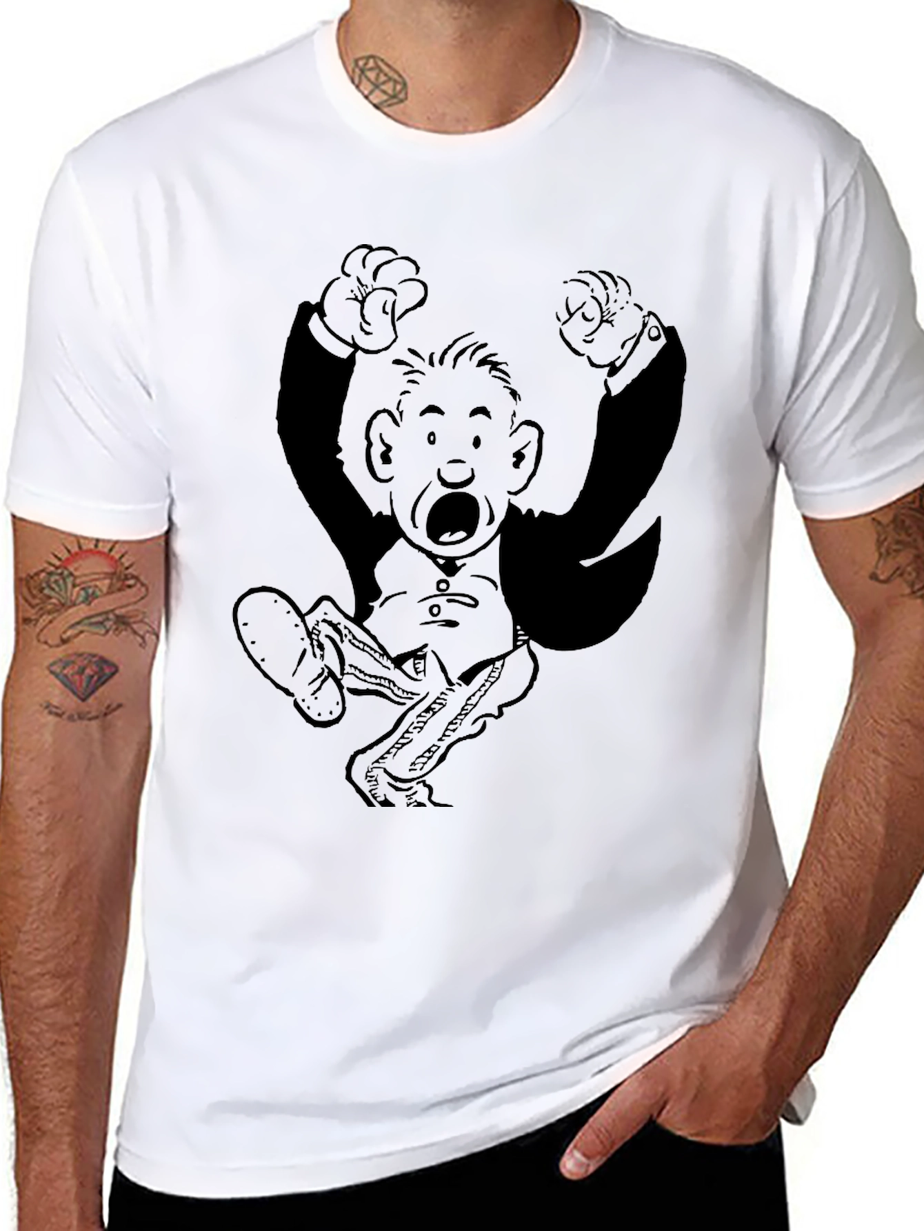 Retro Cartoon Graphic Tee - Black Cotton Blend