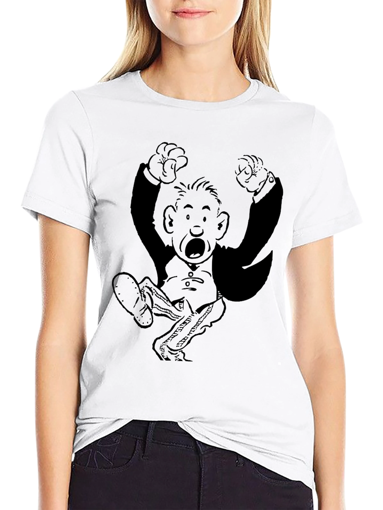 Retro Cartoon Graphic Tee - Black Cotton Blend