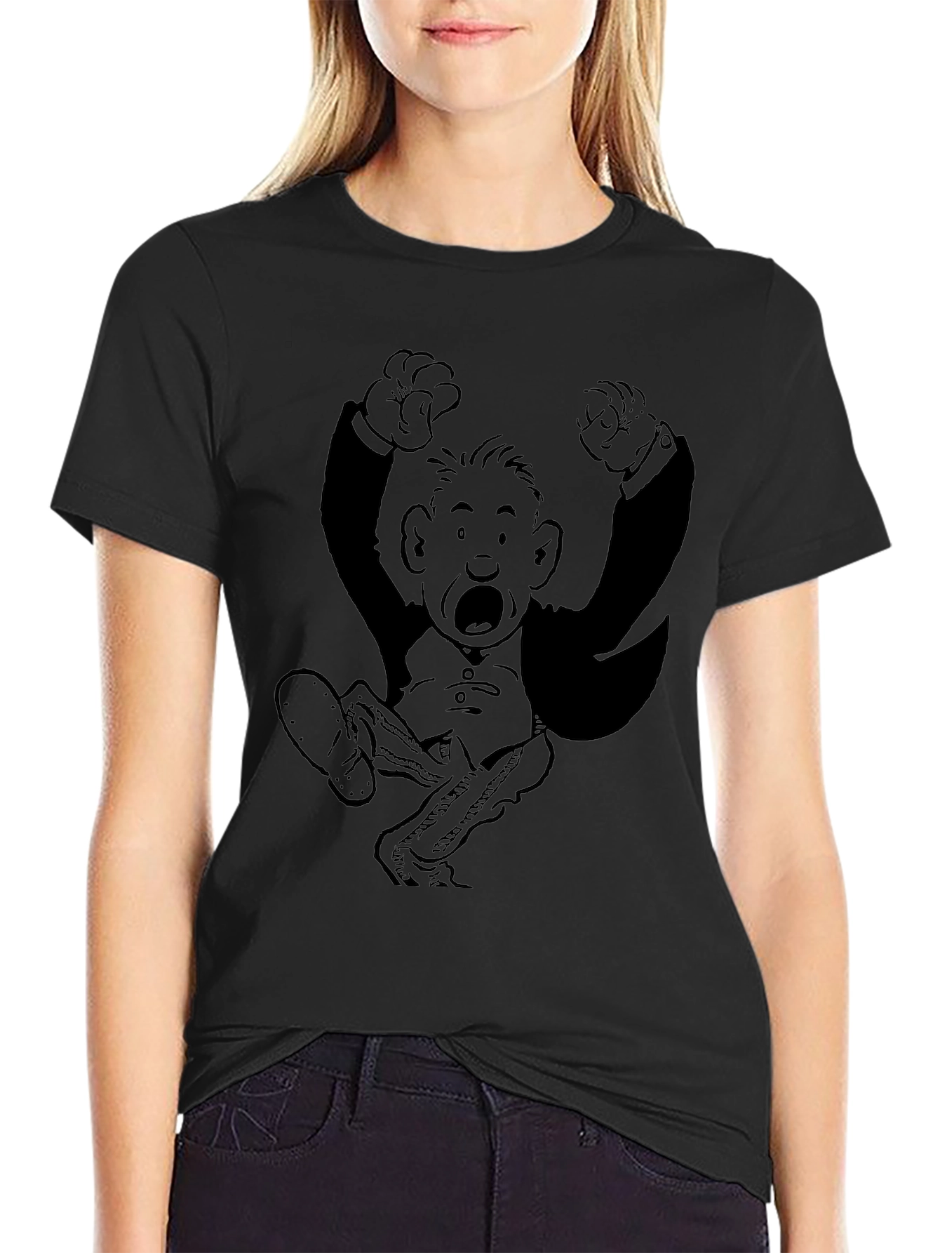 Retro Cartoon Graphic Tee - Black Cotton Blend