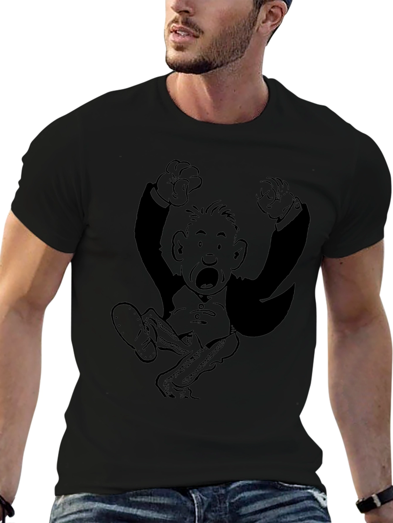 Retro Cartoon Graphic Tee - Black Cotton Blend