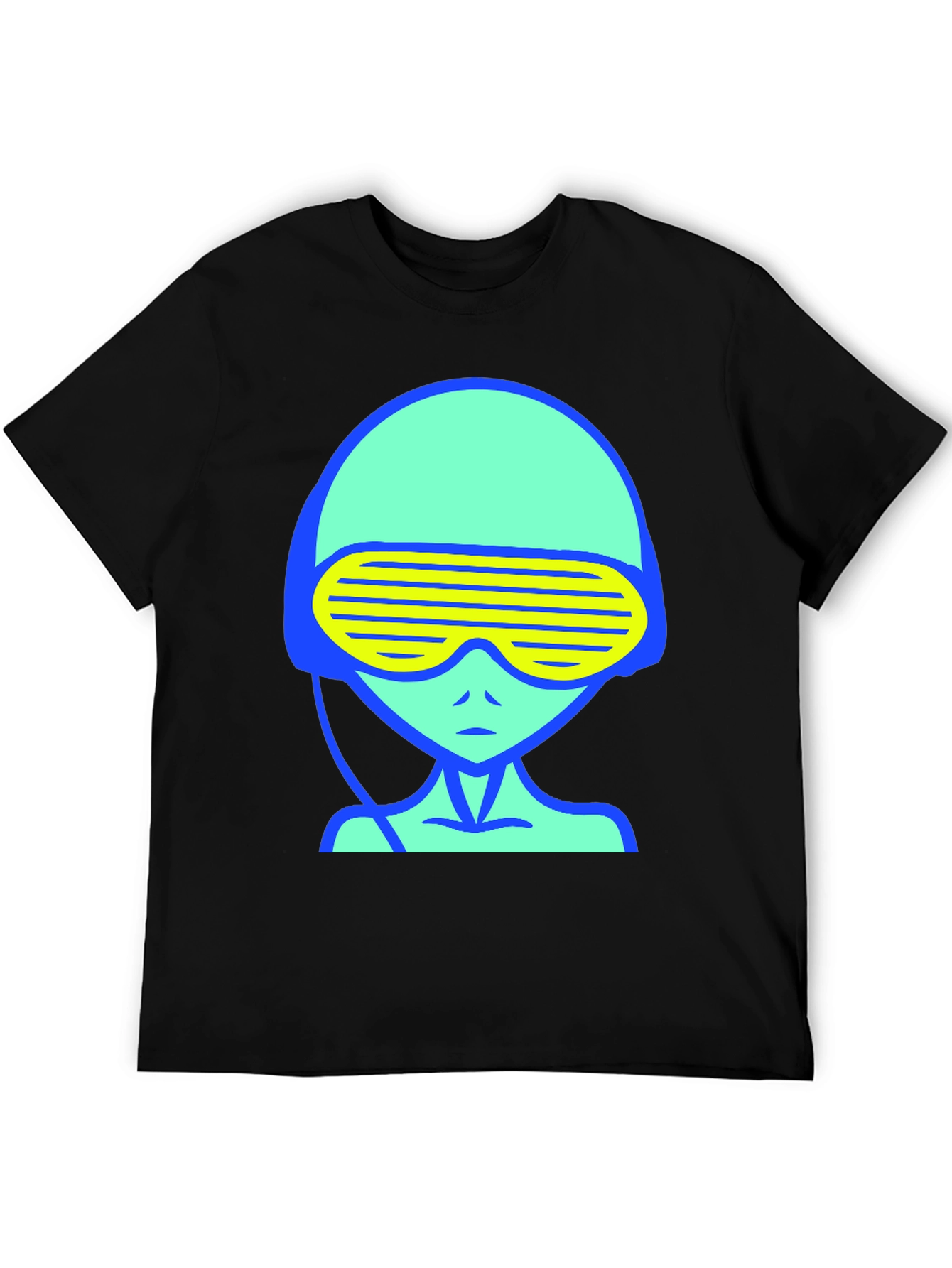 Retro Alien Graphic Tee - Black Cotton T-Shirt