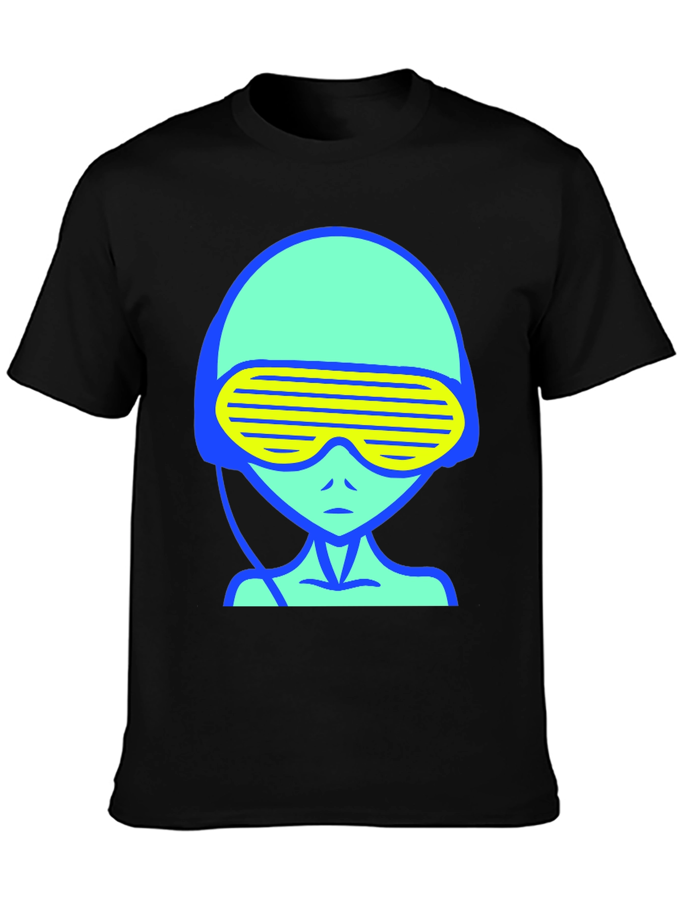 Retro Alien Graphic Tee - Black Cotton T-Shirt