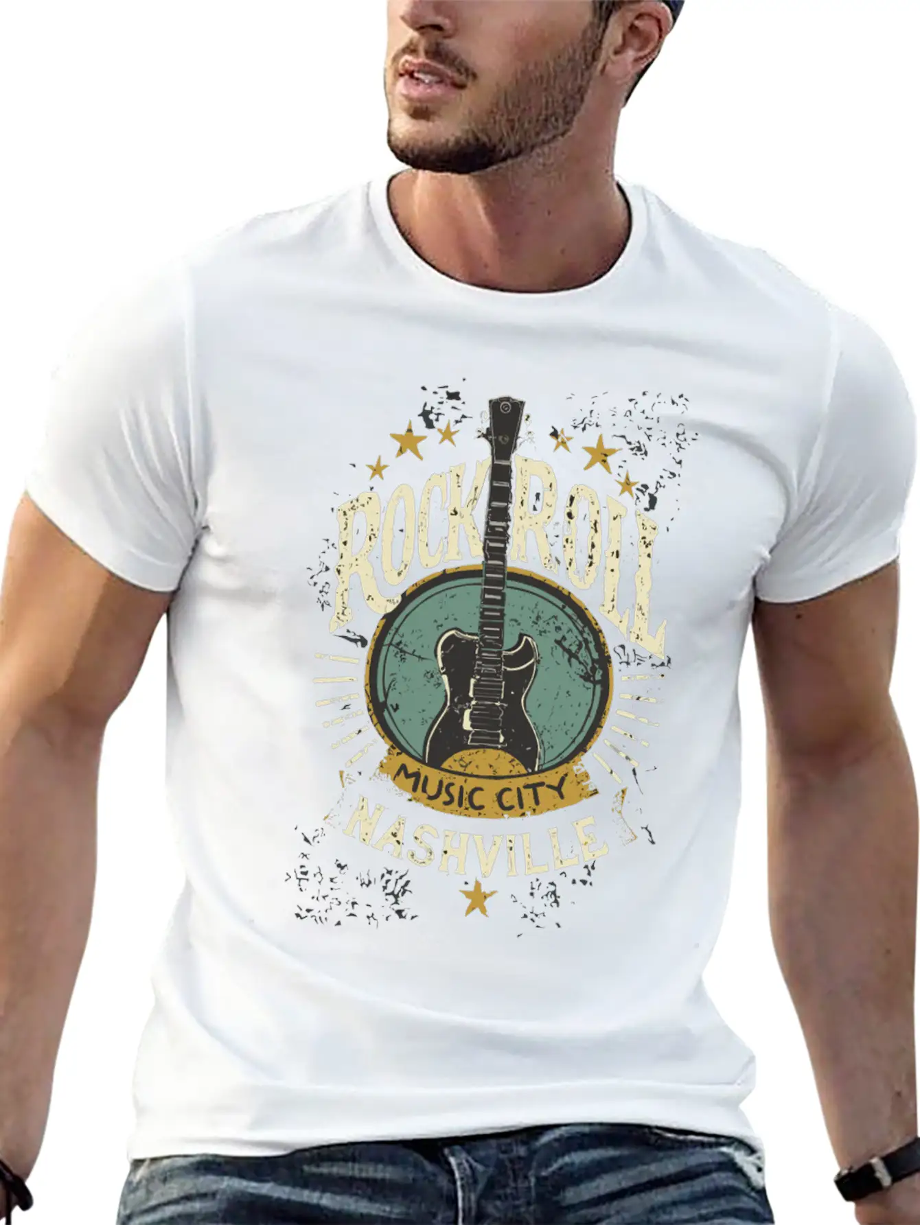 Nashville Rock & Roll Music City Music Gift Relaxed Everyday Tee – Lightweight And Durable Cotton