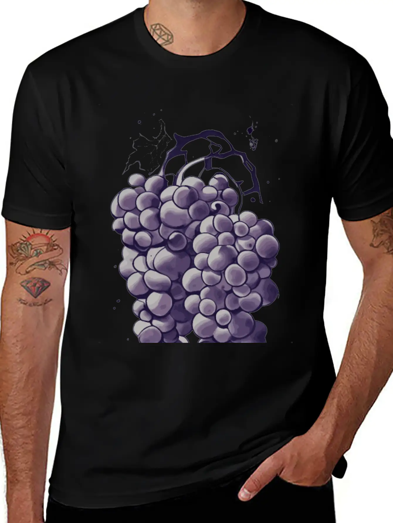 Natural Grapes Ink Drawing Colorful Lightweight Cotton T-Shirt – Daily Comfort Graphic Shirt