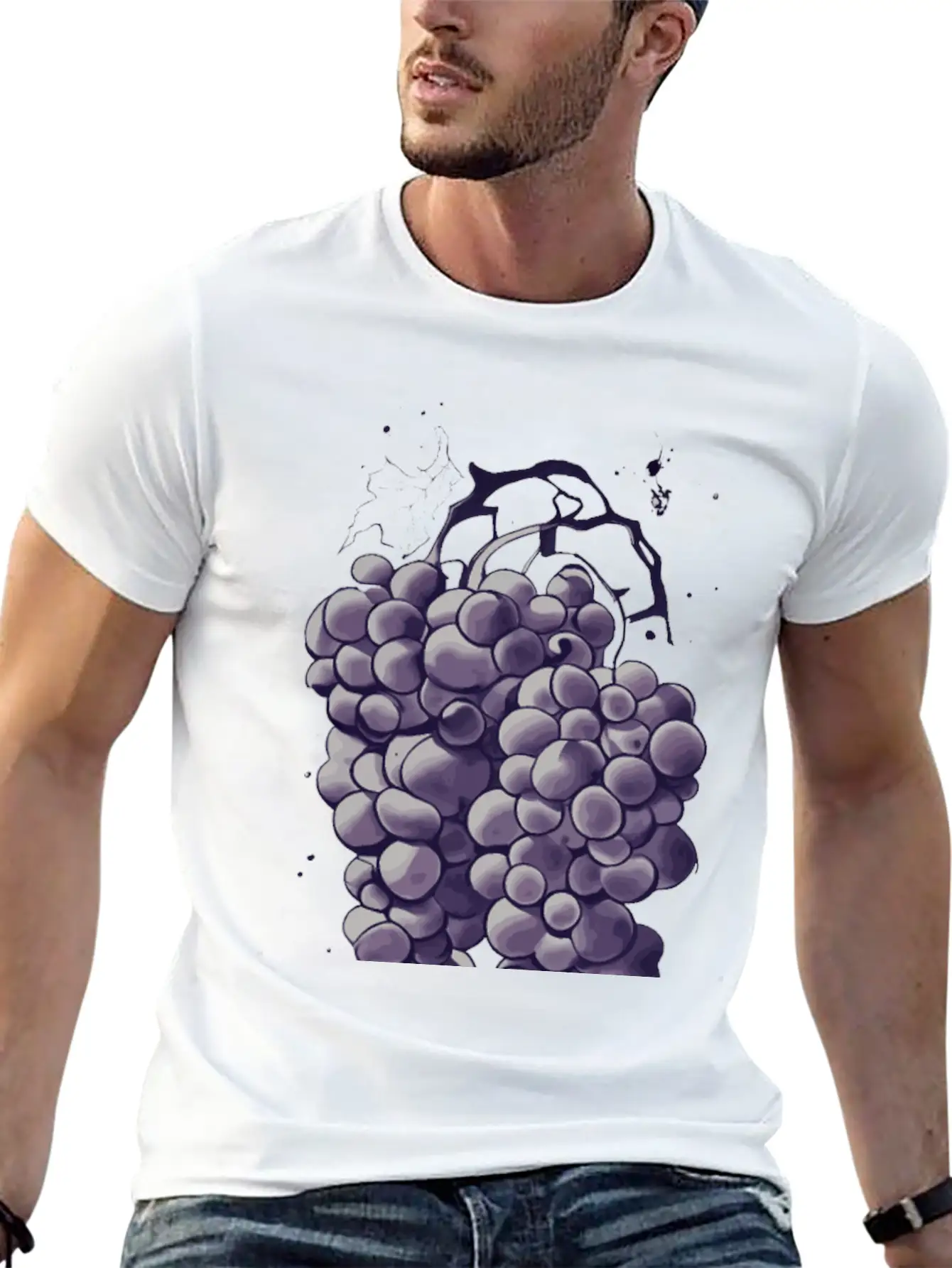 Natural Grapes Ink Drawing Colorful Lightweight Cotton T-Shirt – Daily Comfort Graphic Shirt