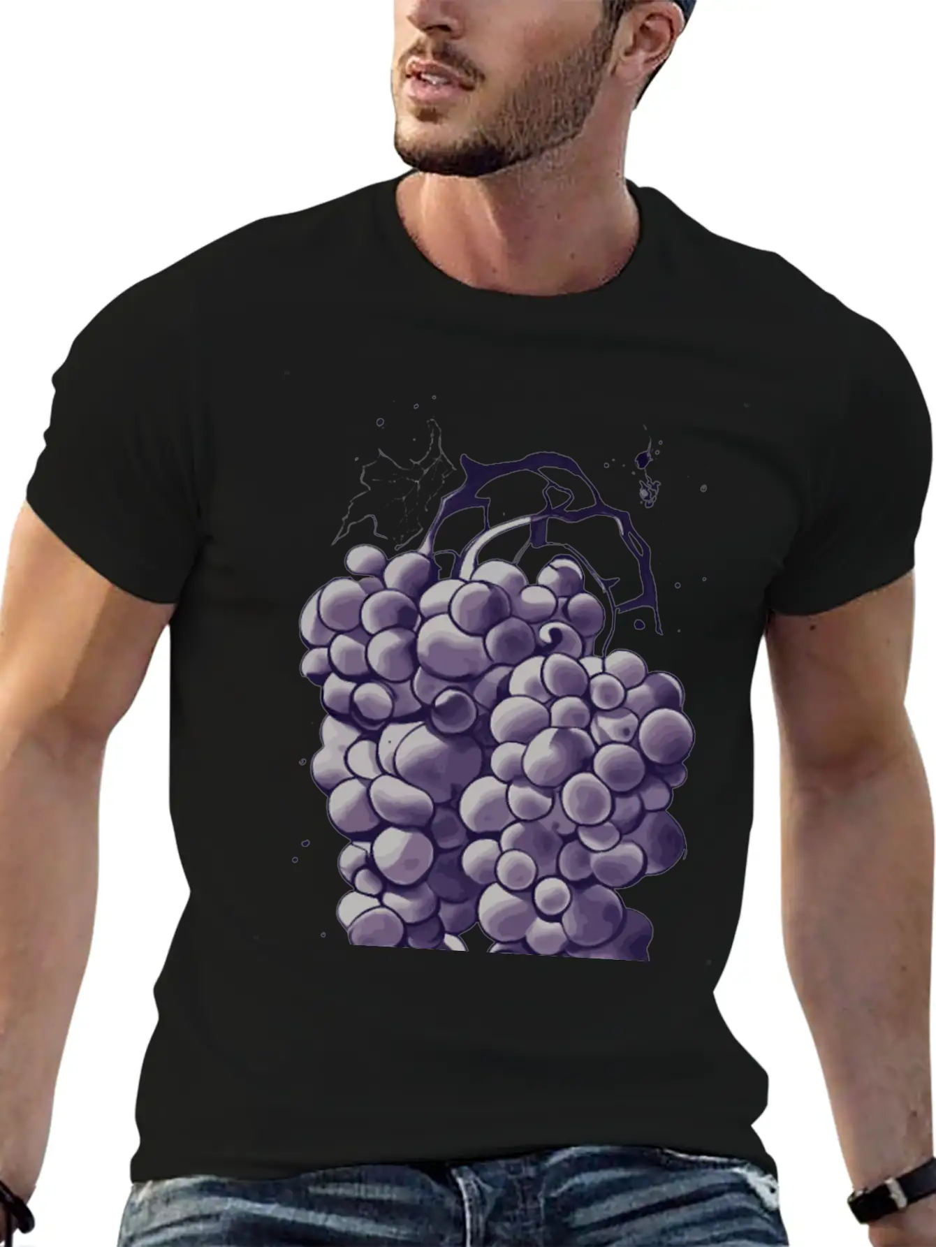 Natural Grapes Ink Drawing Colorful Lightweight Cotton T-Shirt – Daily Comfort Graphic Shirt