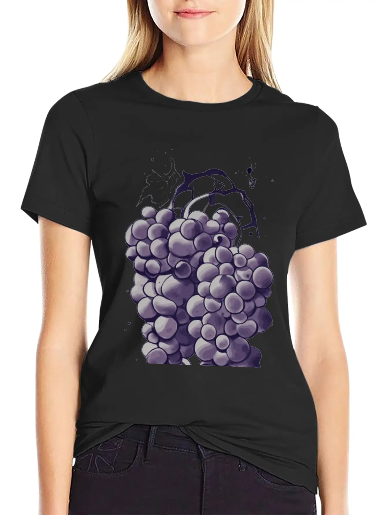 Natural Grapes Ink Drawing Colorful Lightweight Cotton T-Shirt – Daily Comfort Graphic Shirt