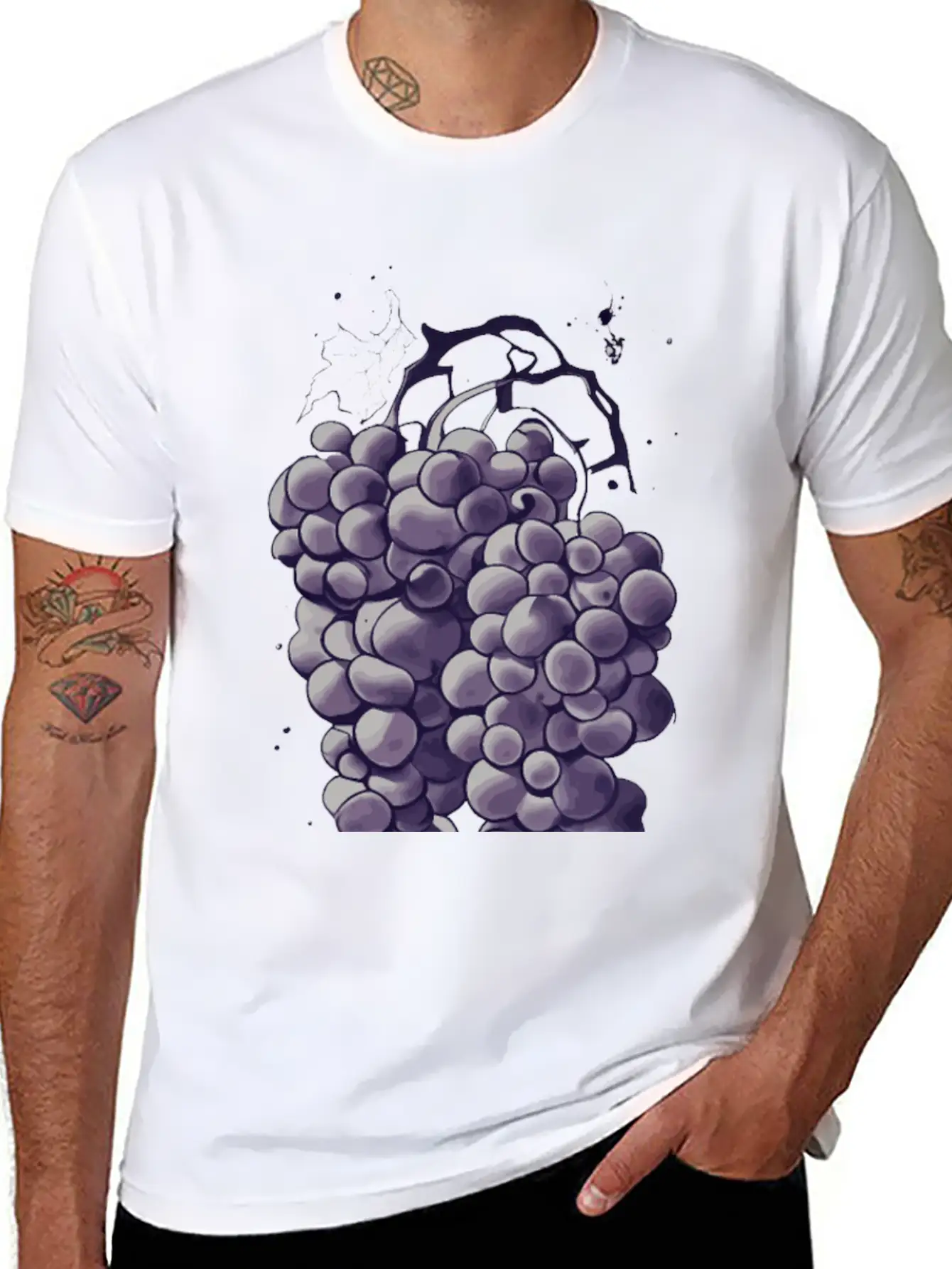 Natural Grapes Ink Drawing Colorful Lightweight Cotton T-Shirt – Daily Comfort Graphic Shirt