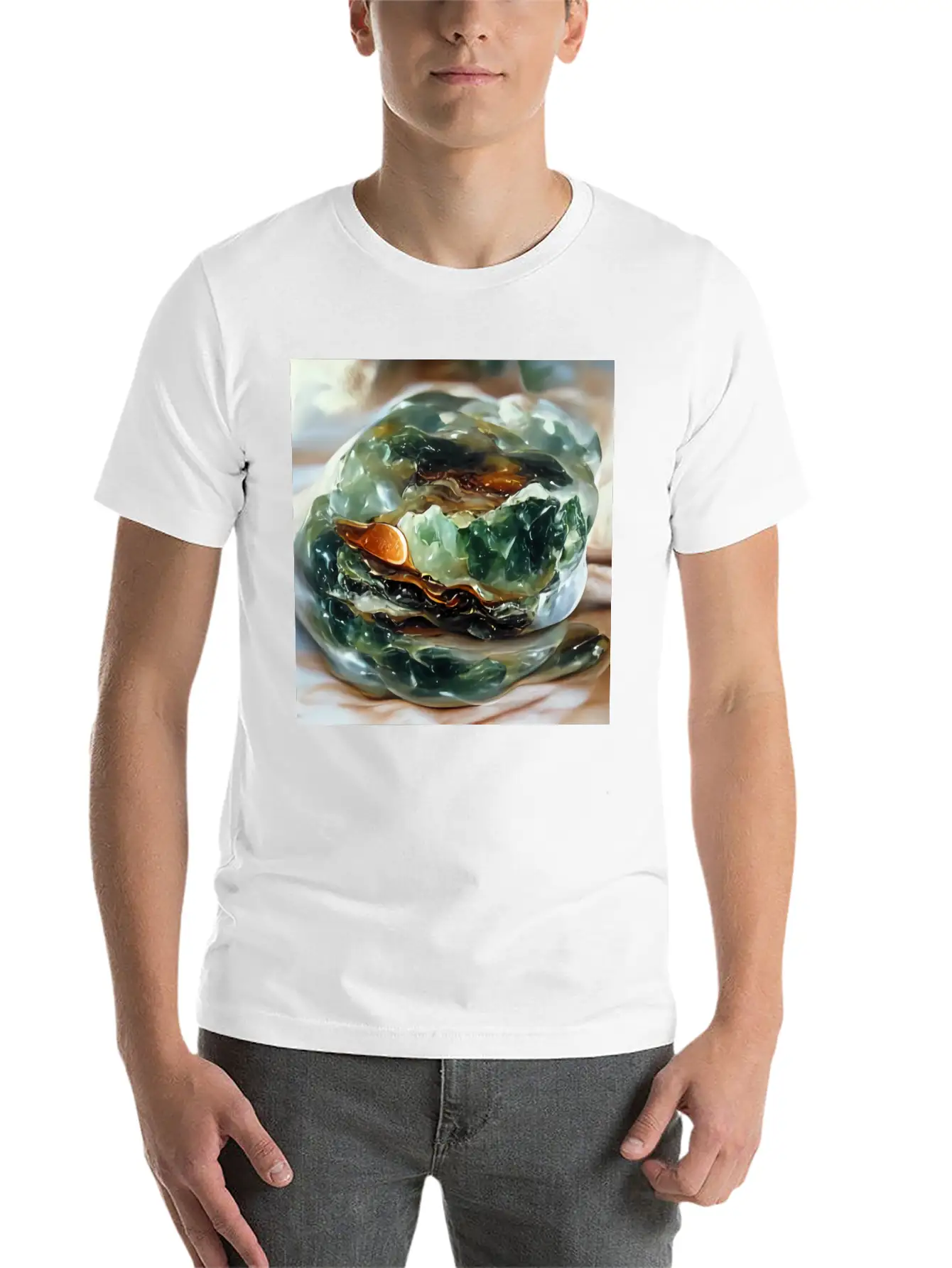 Natural Green Moss Agate Crystal Gemstone Lightweight Cotton T-Shirt – Daily Comfort Graphic Shirt