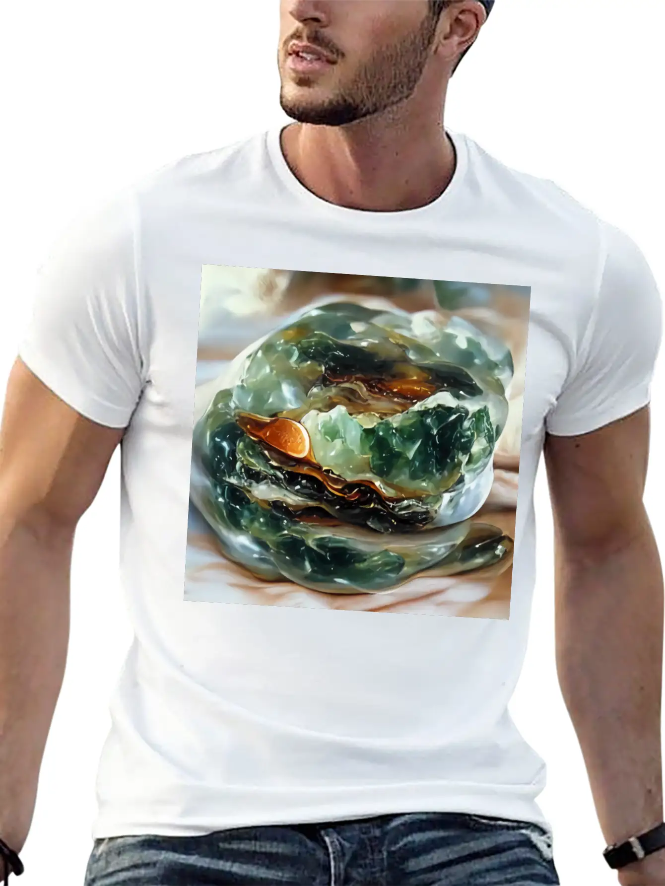 Natural Green Moss Agate Crystal Gemstone Lightweight Cotton T-Shirt – Daily Comfort Graphic Shirt