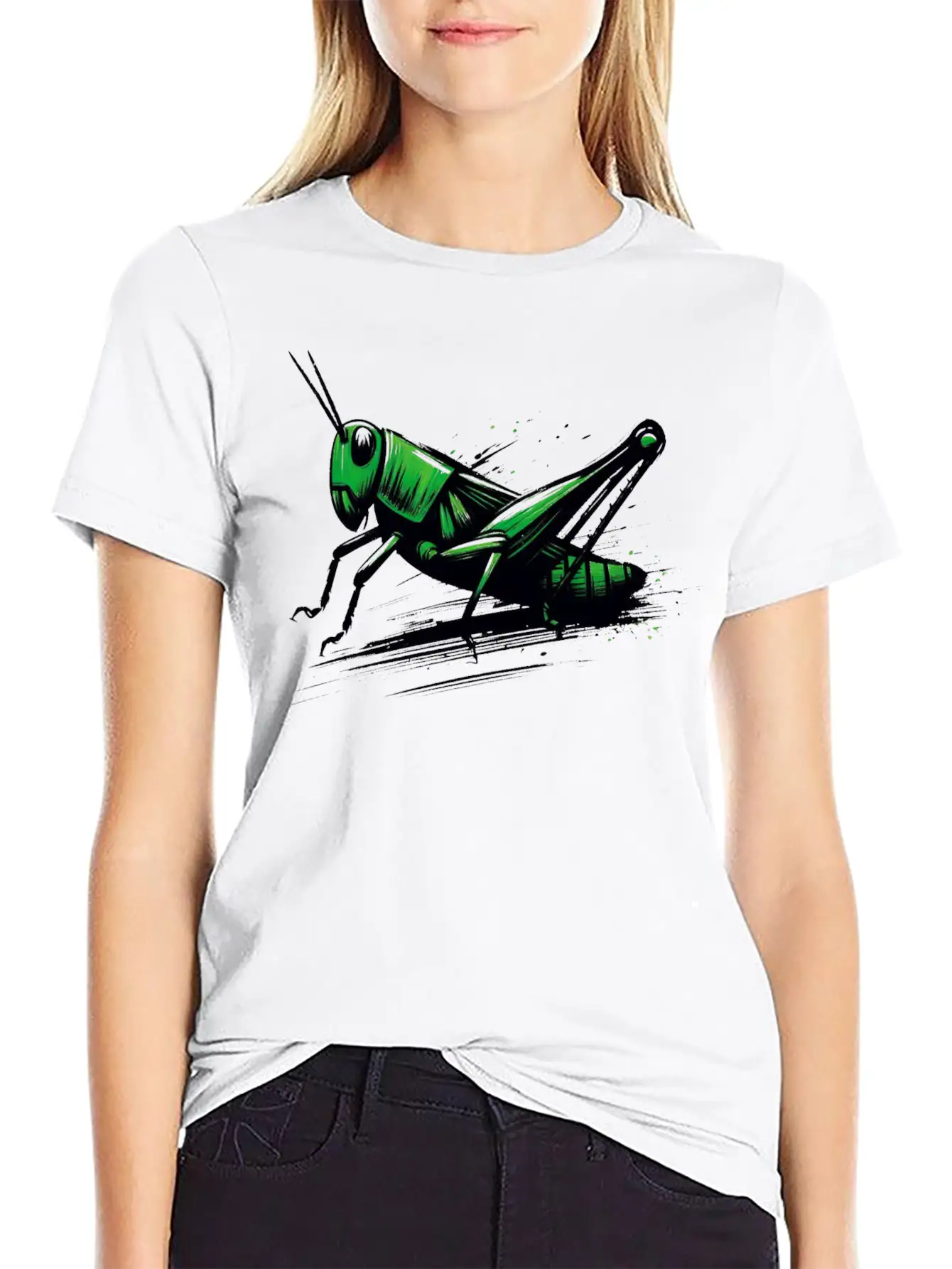 Nature Grasshopper Insect Brushstroke Art 3 Relaxed Everyday Tee – Lightweight And Durable Cotton