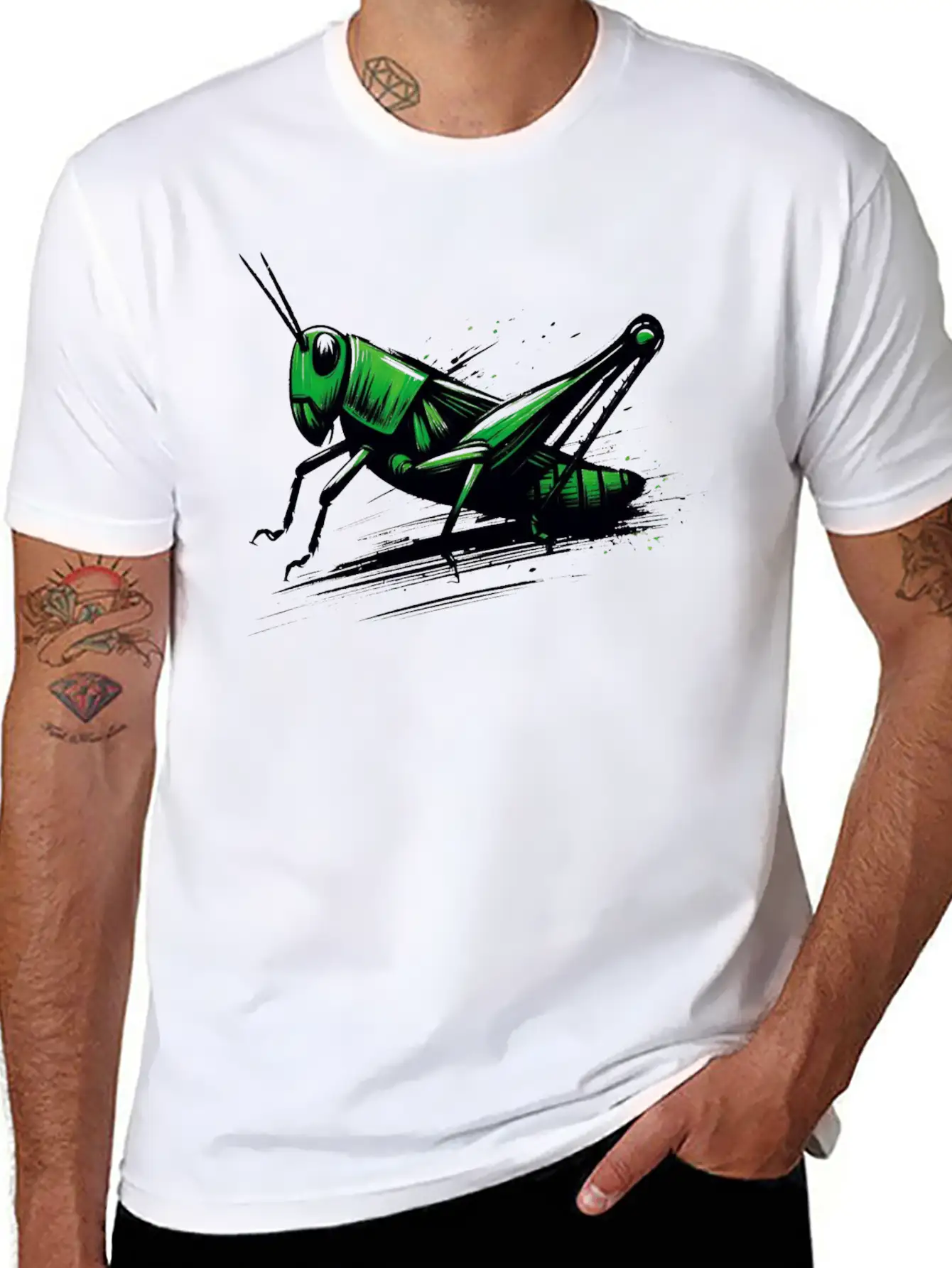 Nature Grasshopper Insect Brushstroke Art 3 Relaxed Everyday Tee – Lightweight And Durable Cotton