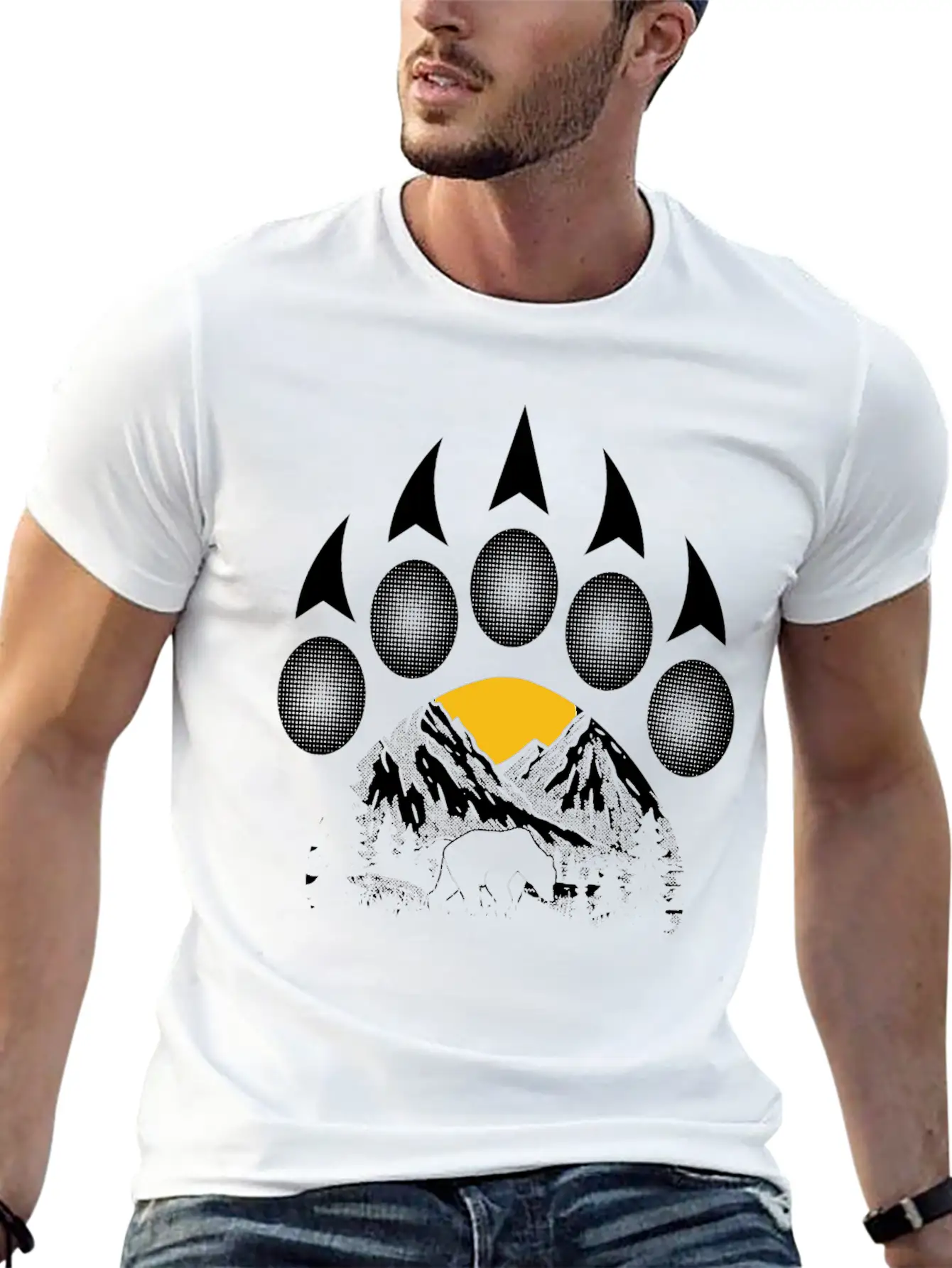 Nature Mountain Wildlife Bear Paw Lightweight Cotton T-Shirt – Daily Comfort Graphic Shirt