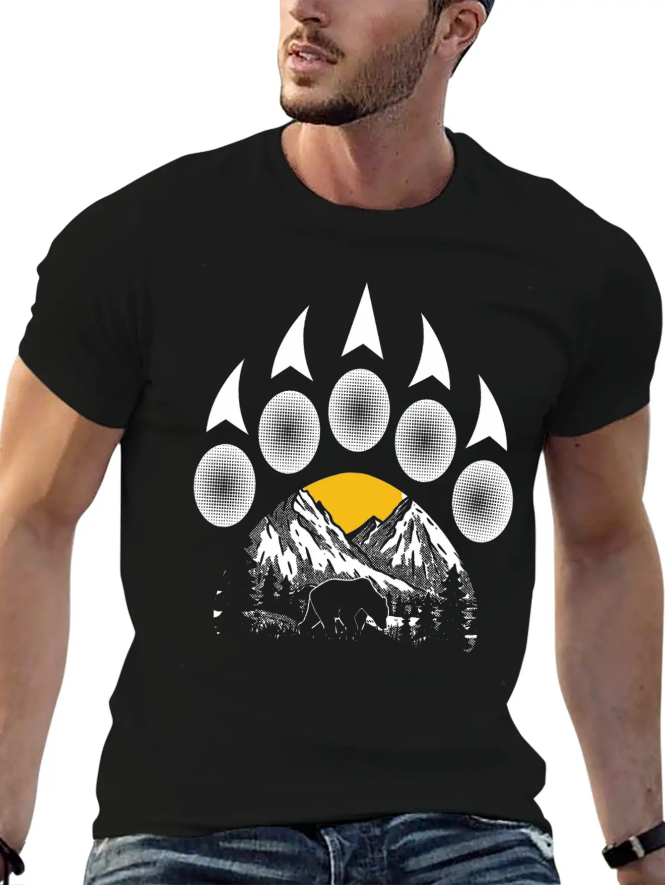 Nature Mountain Wildlife Bear Paw Lightweight Cotton T-Shirt – Daily Comfort Graphic Shirt