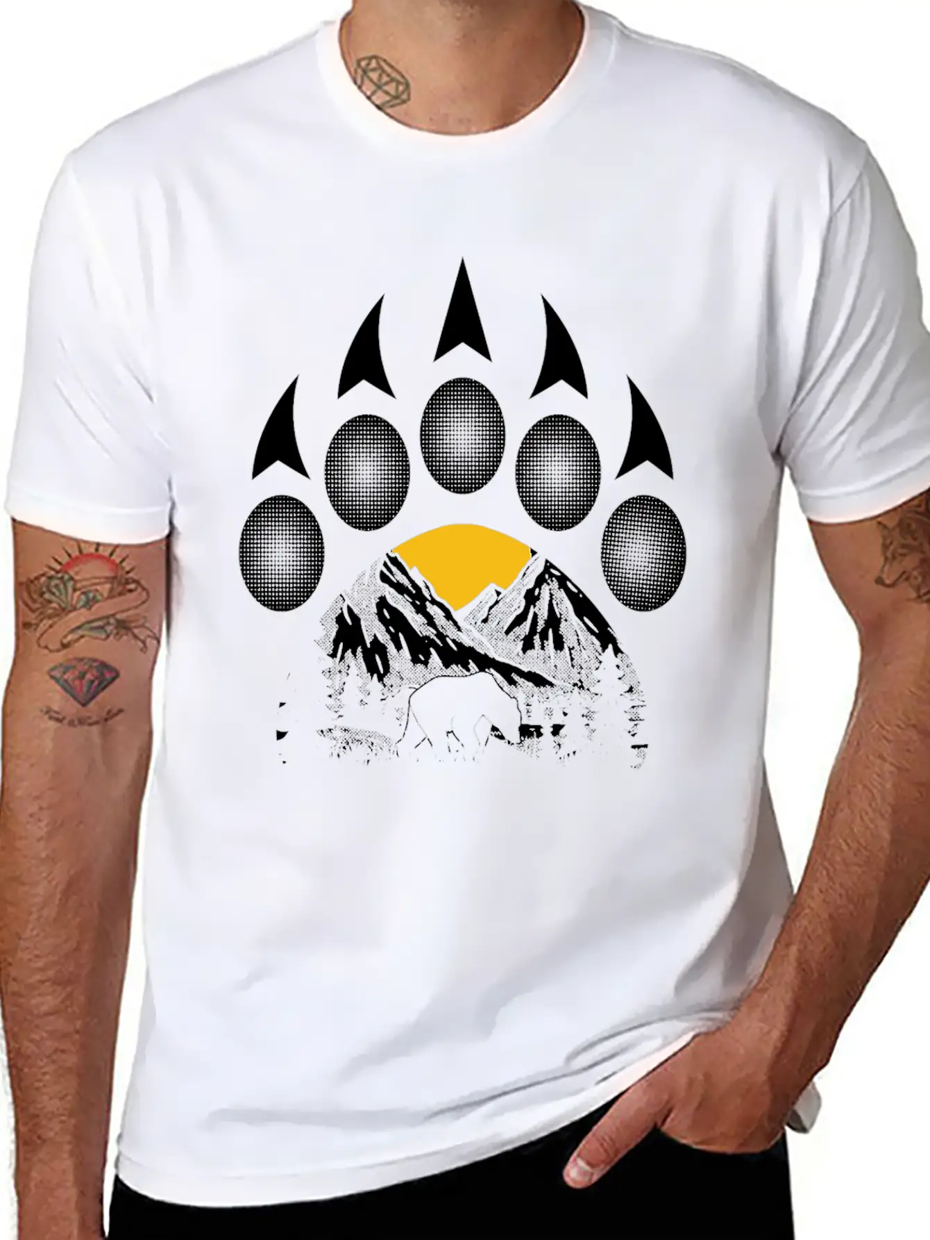 Nature Mountain Wildlife Bear Paw Lightweight Cotton T-Shirt – Daily Comfort Graphic Shirt