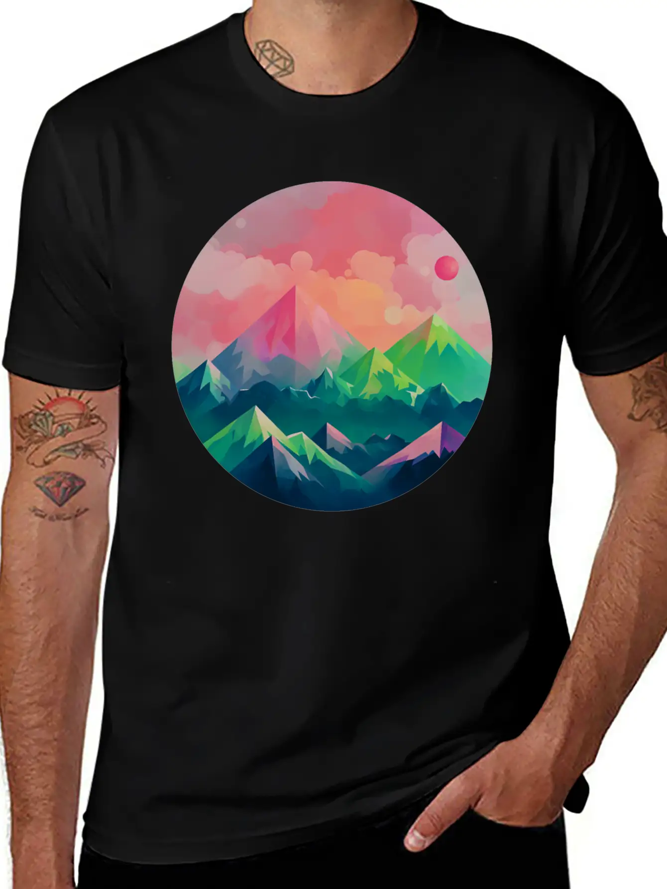 Nature's Kaleidoscope: Contemporary Mountain Lightweight Cotton T-Shirt – Daily Comfort Graphic Shirt